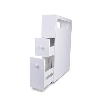 Cravog Wood Slim Bathroom Storage Cupboard Thin Cabinet Unit White
