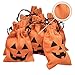 Prextex Halloween Jack-o’- Lantern Canvas Surprise Filled Drawstring Trick or Treat Goody Bags - Set of 6 Bags Filled with Wind Up Halloween fun toys