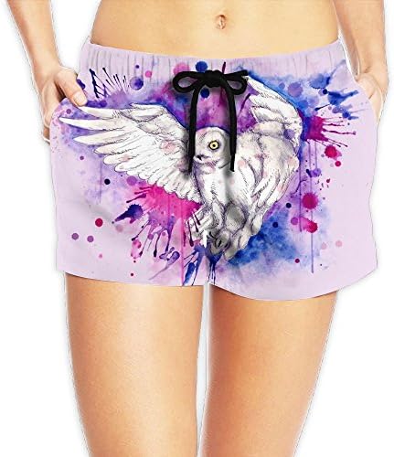 Women's Flying Snowy Owl Quick Dry Waistband Pockets Beach Short Summer Swimsuit Small