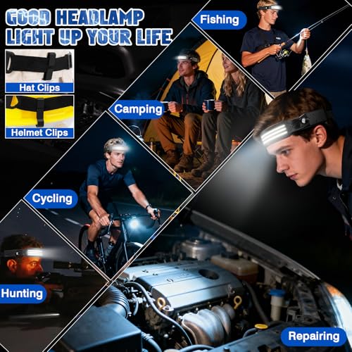 MLIAIMCE Headlamp, 2 Pieces Super Bright 3000 Lumens Rechargeable LED Front LED 3 x LED with Motion Sensor 230 ° Angle, IPX5 Waterproof 0.14lb Lightweight Head Torch for Running Camping