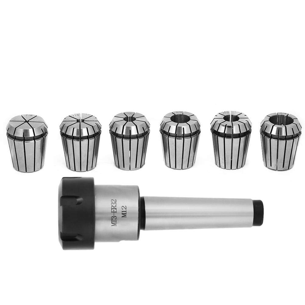 MT3 ER32 M12 Collet Chuck, 1pc MT3 ER32 M12 Collet Chuck Morse Taper Holder + 6pcs ER32 Spring Collets CNC Milling Tool, ER32 CNC Spring Collet