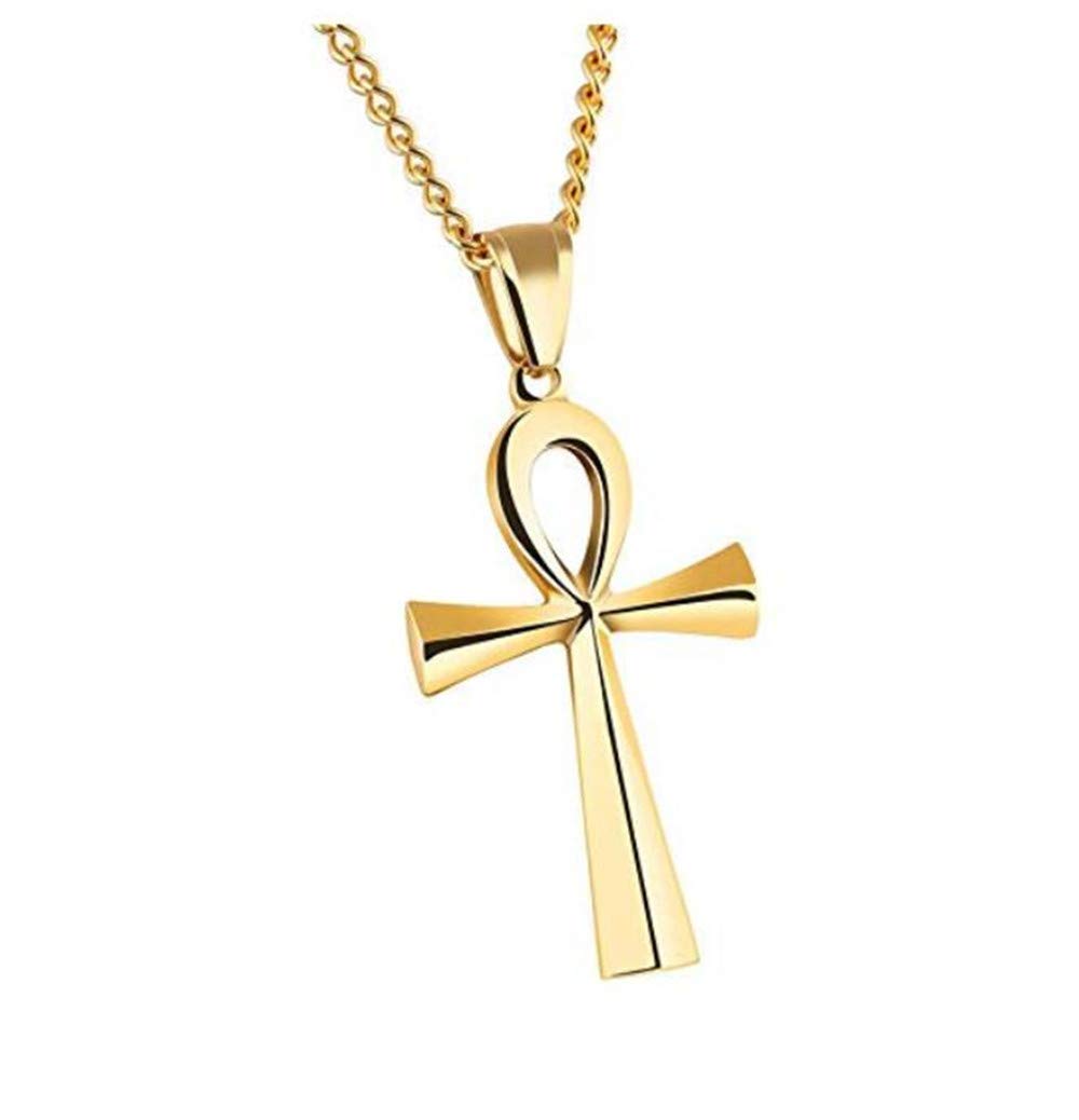 HIJONES Men's Stainless Steel Simple Vintage Egyptian Ankh Cross Pendant Necklace 64mm Gold