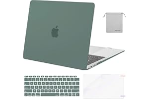MOSISO Compatible with MacBook Air 13 inch Case 2022, 2021-2018 Release A2337 M1 A2179 A1932, Plastic Hard Shell&Keyboard Cover&Screen Film&Storage Bag for MacBook Air 13.3 inch Case, Midnight Green