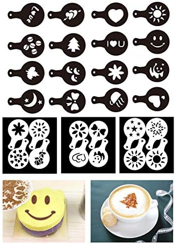eKoi Cute Café Barista Baking Cocoa Topper Powder Stencil Mold Decoration Template for Coffee Latte Cappuccino Cupcake Cinnamon Cookie Decorating DIY Funny Art (28 Designs Pack)