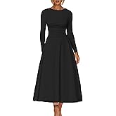 Kaximil Women's Long Sleeve Corset A Line Maxi Dress Ruffle Ruched Waist Flowy Long Dress