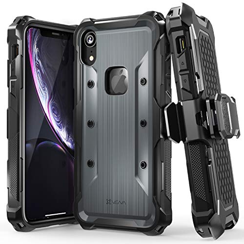 Vena iPhone XR Holster Case, [vArmor] Rugged Military Grade Heavy Duty Case with Belt Clip Swivel Holster & Kickstand, Compatible with iPhone XR - Black/Space Gray