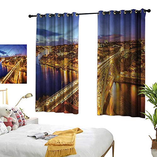 Warm Family City Thermal Insulated Drapes for Kitchen/Bedroom Porto Dom Luis Bridge for Living, Dining, Bedroom (Pair) 55" Wx39 L