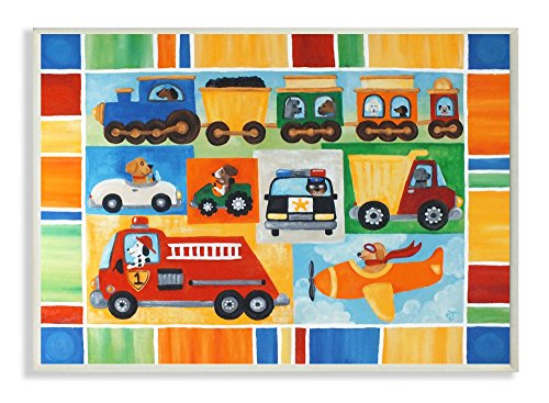 The Kids Room by Stupell Doggies Driving Vehicles Rectangle Wall Plaque, 11 x 0…