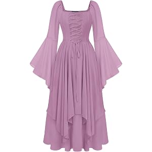 Scarlet Darkness Renaissance Costume Women Ren Faire Dress Fairy Dresses | Chiffon Fabric, Bell Sleeve, Double Hem, Dress for
