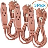 Aurum Cables 6-Feet 3 Outlet Extension Cord Indoor/Outdoor Extension Cord 16AWG 3 Pack - Brown - UL Listed