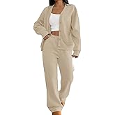 Two Piece Lounge Sets for Women Oversized Button Up Cardigan Wide Leg Pants Matching Loungewear Y2K Clothes