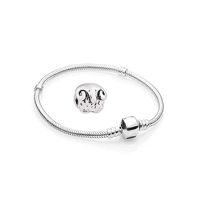 Charms Widder Silber Farbe - 1 Armband und 1 Anhänger Edelstahl Starter Set Angebot - Damen Schmuck für bettel Pandora Style 