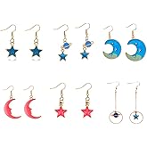 Blue Planet Earrings Dangle Asymmetrical Star Moon Earth Hook Earrings for Women Long Chain Stick Star Tassel Drop Earrings Universe Galaxy Solar System Earrings Jewelry Gifts 6 Pairs/set