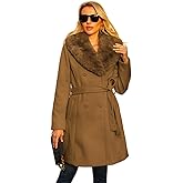 MODERN BUBBLE Long Pea Coat for Women Faux Leather Trench Coat Winter Outwear Womens Overcoat Casual Wrap Coat