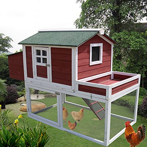 HYJBGGH Hühnerstall Hühnerstall 62"Holz Großer Hühnerstall Geflügelkäfig, Mit Lauf, Nistkasten, Drahtzaun Hühnerstall Für 5-10 Hühner, 2 Sitzstangen (Color : Red+White -158x80x111 cm)