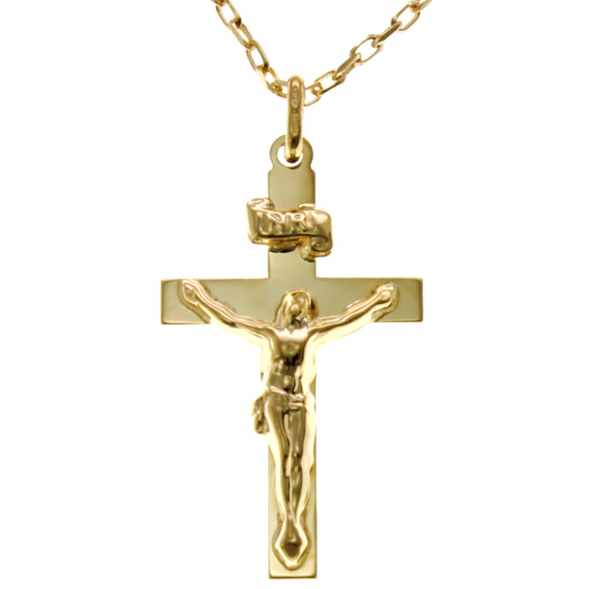 Alexander Castle Solid 9ct Gold Crucifix Necklace for Women - Cross Necklace Pendant with 18" 9ct Gold Chain & Jewellery Gift Box - 32mm x 18mm