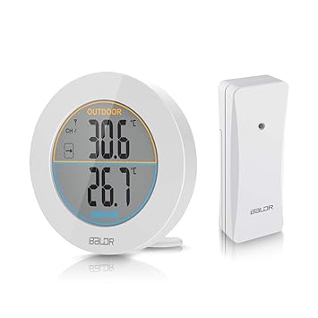 HOCOSY LED-Digitales Thermometer?wireless außenthermometer ?Innen Außentemperatur Monitor mit Funk-Außensensor?Indoor Hygrome