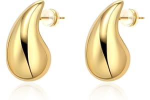 LecAit 14K Gold Chunky Waterdrop Earrings for Women,Lightweight Big Teardrop Hollow Drop Dangle Earrings for Women Girls Fash