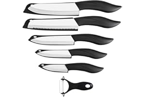 Ceramic Knife Set 6 Piece Ceramic Knives Black with Cover Kitchen Knife Set Include Peeler 3 inch Paring Knife Bread Knife 6 