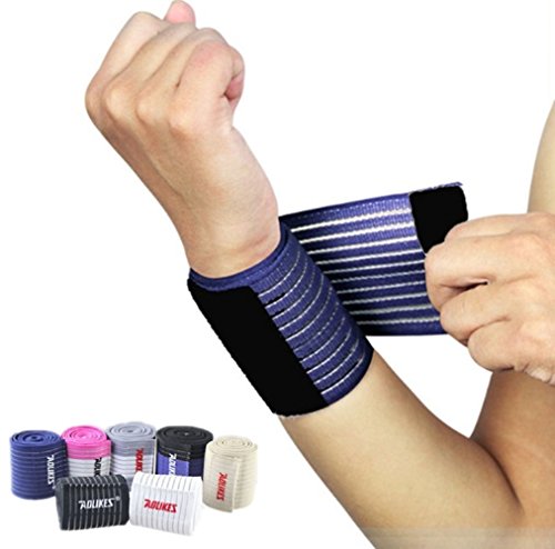 Rungear Wrist Compression Strap and Support, (1 Pair) Sports Wrist Support Brace with Elastic Bandage Wraps for Weightlifting Tennis Tendonitis Arthritis Therapy (Blue)