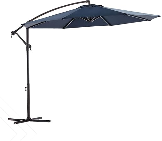 Amazon Com Wikiwiki Offset Umbrella 10ft Cantilever Patio Umbrella Hanging Market Umbrella Outdoor Umbrellas With Crank Cross Base Navy Blue Garden Outdoor