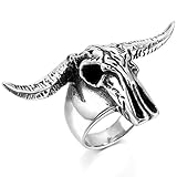INBLUE Men's Stainless Steel Ring Silver Tone Ram Horn Size11