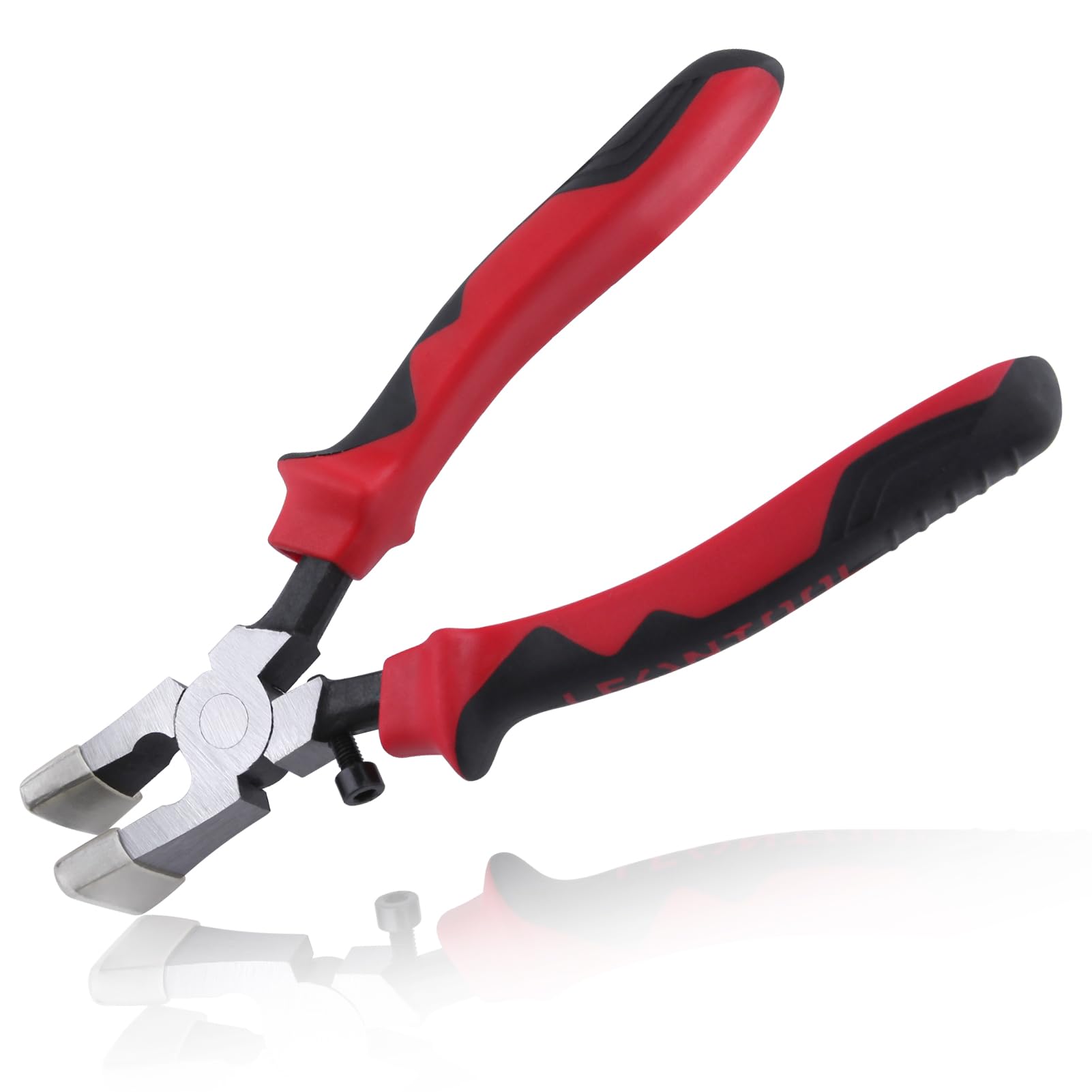 LEONTOOL Glass Running Pliers Curved Jaws with Rubber Tips for Glass Cutting, Key Fob Pliers Tool Glass Cutting Tools for Key Fob Hardware Install and Stained Glass Work Mosaics Breaking Tool