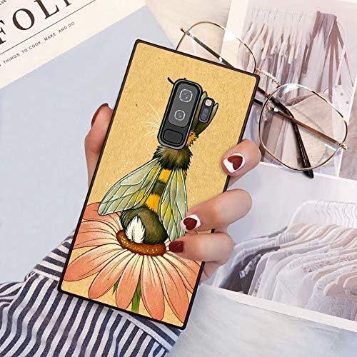 Samsung Galaxy S9 Plus Case Bee and Flower Shockproof Black TPU Slim Silicone Square Design Phone Case for Samsung Galaxy S9 Plus