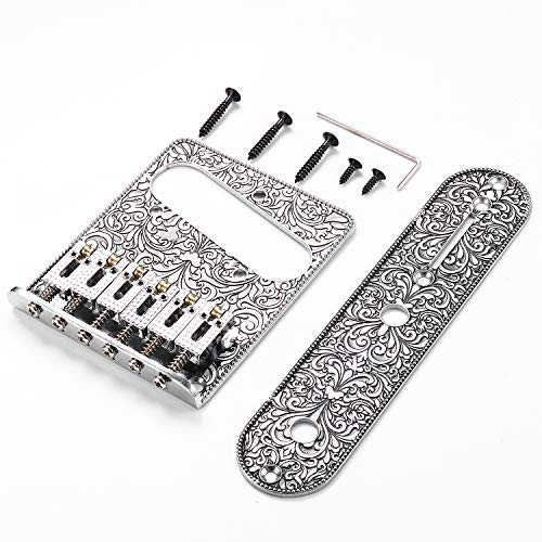 Wanby Professional 6 String Saddle Bridge Plate Beautiful Decorative Pattern for Tele Electric Guitar (slive)