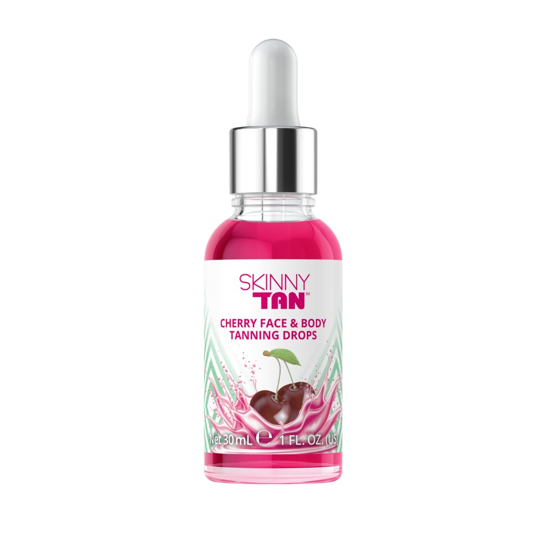 Skinny Tan Cherry Face Tanning Drops - Face & Body Drops, Cherry Extract, Aloe Vera, Vitamin E, Enhance Your Complexion, Transform Skincare Into Gradual, Vegan & Cruelty Free Skincare, 30ml