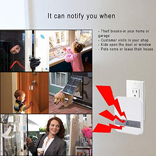Wireless Door Open Chime, FullHouse Magnetic Door/Window Security Alarm Sensor and Plug-in Receiver (400FT Range, 5 Volume Levels and LED Indicators), Burglar Alert, Visitor Door Bell