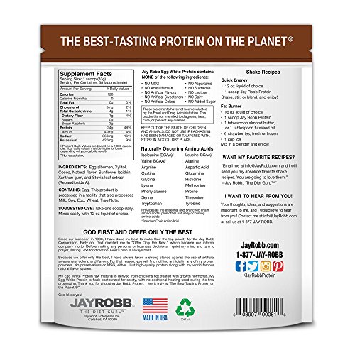 Jay Robb Chocolate Egg White Protein Powder, Low Carb, Keto, Vegetarian, Gluten Free, Lactose Free, No Sugar Added, No Fat, No Soy, Nothing Artificial, Non-GMO, Best-Tasting (80 oz, Chocolate)