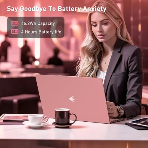 Auusda 15.6" FHD Laptop, R3 3250C up to 3.5GHz, Win 11 Compatible, WiFi 6, Backlit Keyboard + Fingerprint, Dual Full-Featured Type-C, 6000mAh, Portable Laptop for Work, 8GB RAM 256GB SSD Pink