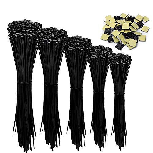 Zip Ties,RIZUGG 500 PCS Cable Ties uv Resistant Nylon with Self-Locking 4/6/8/10/12 Inch, Black