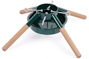 HarcoHome Christmas Tree Stand for Live Tree 8ft, Metal and Beech Christmas Tree Holder with Spike for Real Tree, Christmas Tree Base Stand for Xmas Tree Decoration (Green)