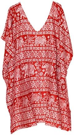 Women's Elephant Kaftan Free Size Short Maxi Gown (White-Orange)