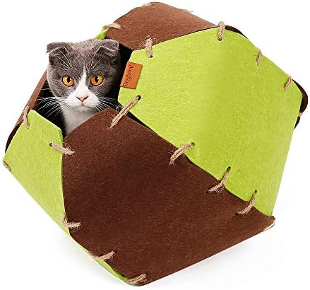 laamei Cat Bed House, Cat Tent Bed, 2-in 1 Self-Warming Comfortable Triangle Cat Igloo Bed Pet Tent House