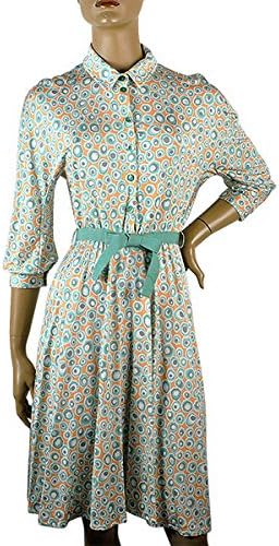 Amazon Sale春夏 インポート ワンピース Pois シャツワンピース オレンジ 水色系 M 約11号 ワンピース チュニック 通販