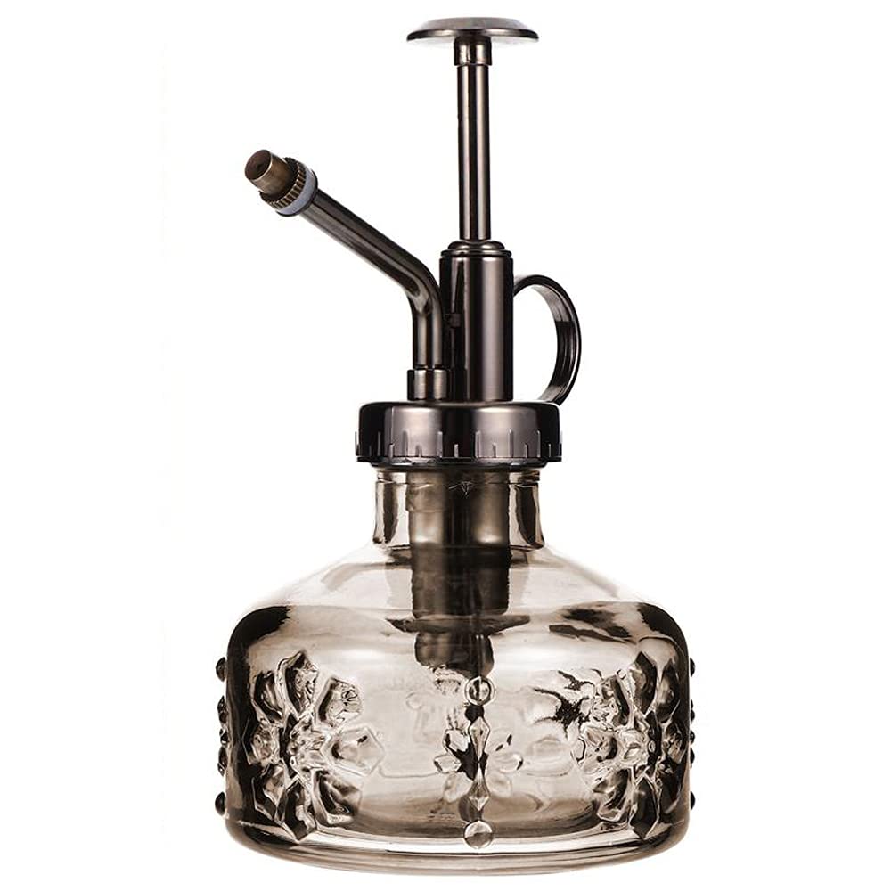 ZIUHEOA Plant Mister Glass Spray Bottle, 6" Tall Small Plant Watering Can Bronze Plastic Top Pump Indoor Spray Mister Bottle for Garden, Plants, Cleaning, Decorative (Brown)