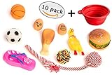 Dog Toys Pack Of 10 With Bonus Collapsible Bowl By GloBal Pet: Pet Chew Toy Set For Medium And Small Breeds, Rubber And Nylon For Durability, Non-Toxic For Dental Health, Knot Rope, Squeaky Toys