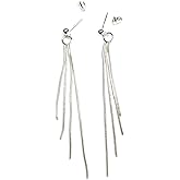 925 Sterling Silver Long Gold Dangle Earrings for Women, Tassel Threader Earrings, Elegant Sparkly Chandelier Drop Earrings, Dainty Dang
