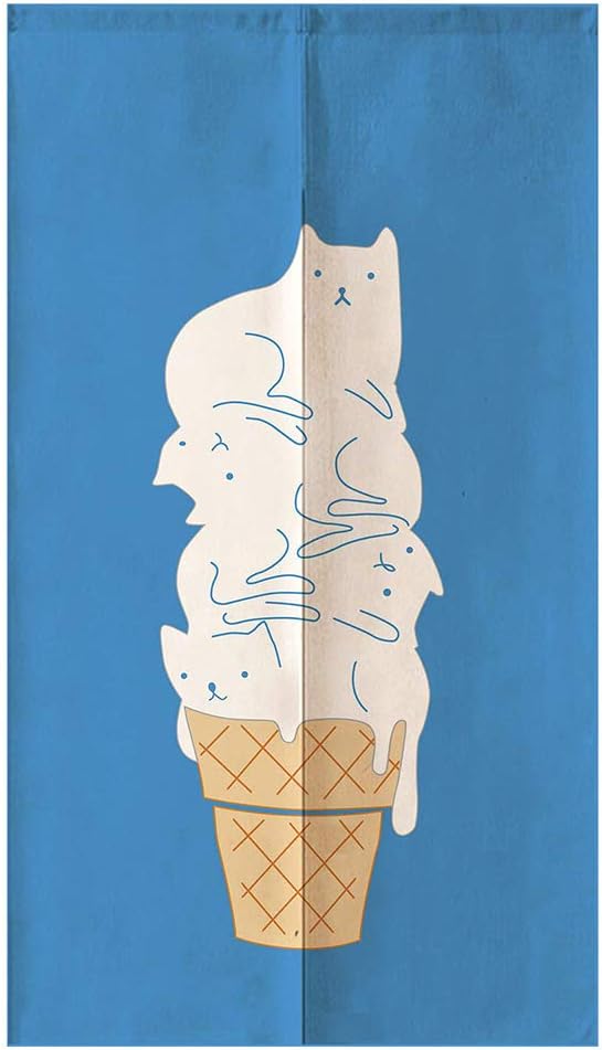 Paintings - Ofat Home Noren Design Cat Oil Painting Style Hand Painting Cute Cartoon Funny Animal Doorway Curtain 33.5” x 59“ inches