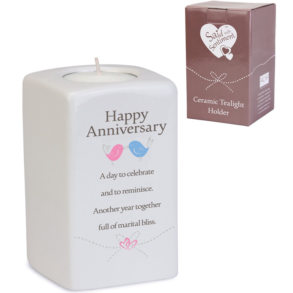 Said with Sentiment 7209 Square Ceramic Tea Light Happy Anniversary