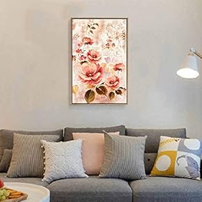 Floating Framed Canvas Wall Art for Living Room, Bedroom Vintage Flower Canvas Prints for Home Decoration Ready to Hang - 16x24 inches