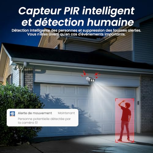 Cinnado 2K Camera Surveillance WiFi Exterieure sans Fil - Camera Exterieur sans Fil Solaire avec Panneau Solaire Intégré, 2.4GHz, Audio Bidirectionnel, Vision Nocturne Couleur, Alerte PIR, IP65