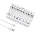 EBL 8 Bay AA AAA Battery Charger for NiMH NiCD Rechargeable Batteries,USB High-Speed Charging, Independent Slot, Smart Charge and Extend Battery Life