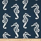Premier Prints Sea Horse Slub Navy Fabric