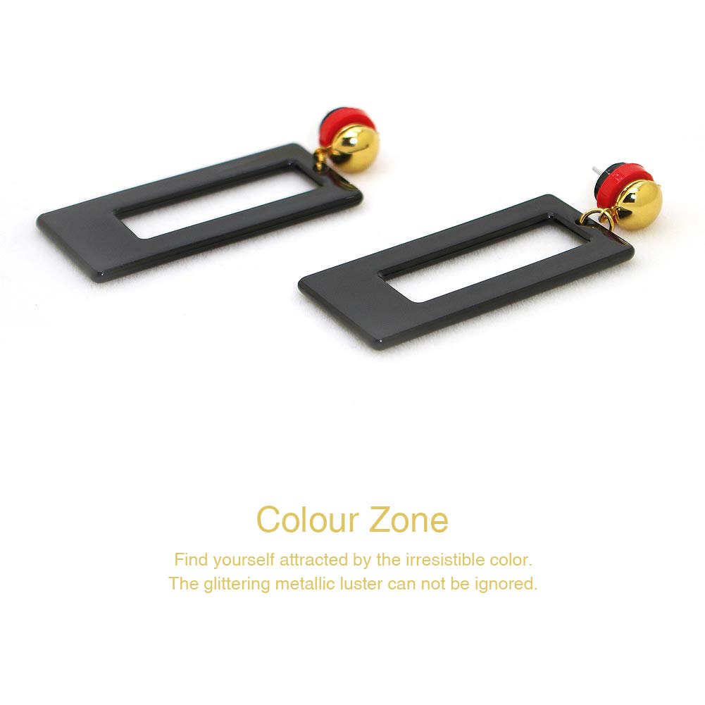 Acrylic Earrings for Women Resin Marble Texture Geometric Rectangle Gold Plated Pendant Earrings(Black)