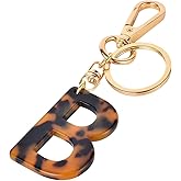 Junyuerly Letter Key Chains Accessories for Women and Girls,Gold Initial Key Ring Leopard print Bag Charm for Car Keys