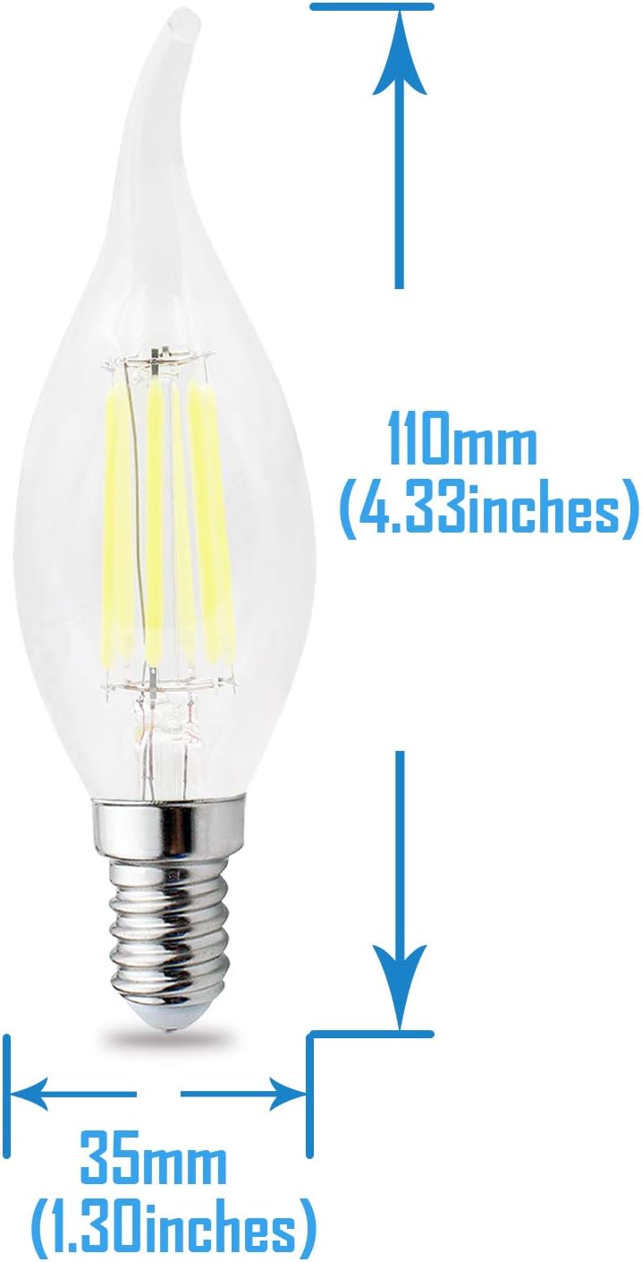 RClorBulb (Pack of 8) 6W E14 Dimmable Classical Glass LED Filament Candle Bulb Cool White C35L AC 220V - Image 4
